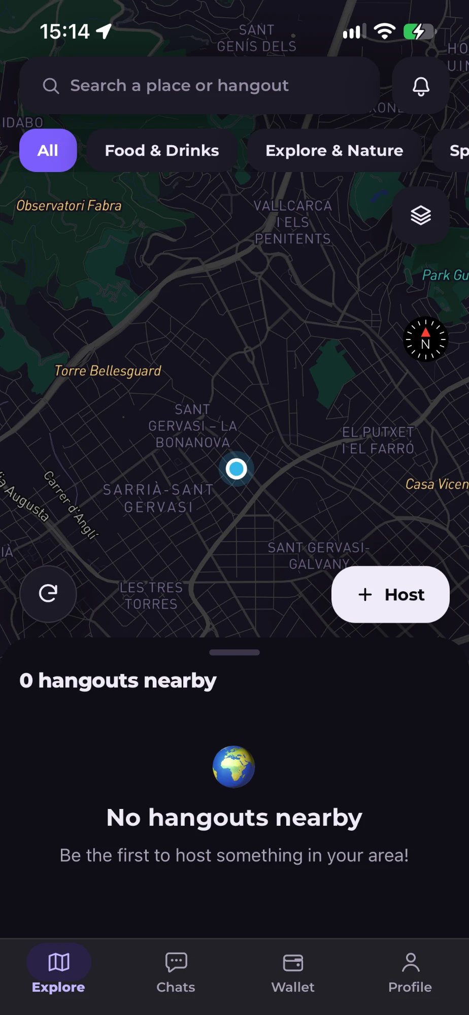 Explore map showing hangouts nearby